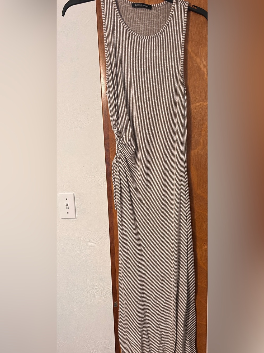 Caution To The Wind Taupe and White Striped Maxi Dress